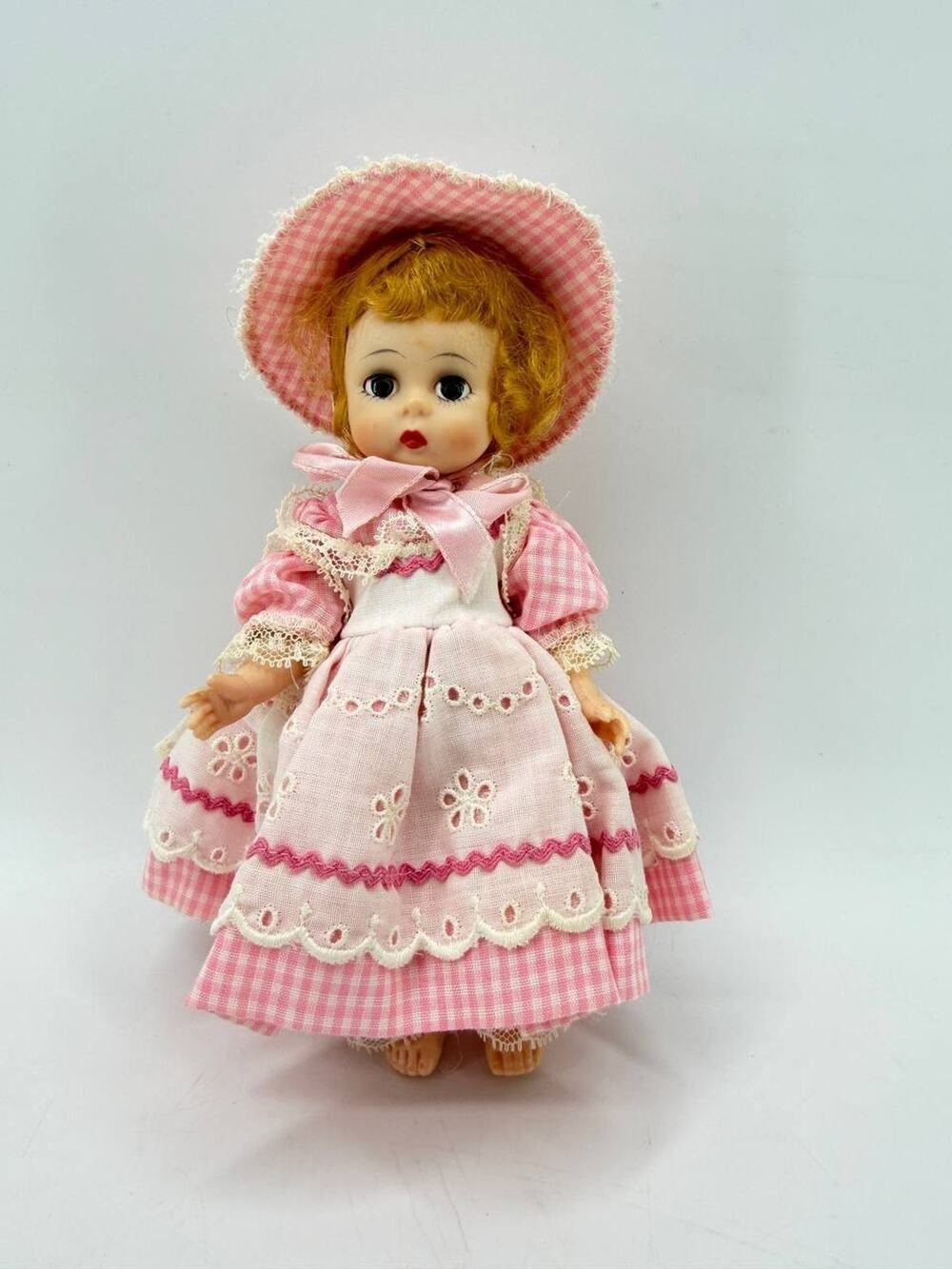 Vintage Madame Alexander Doll Pink Gingham Dress Bonnet Made in USA Pre-Owned